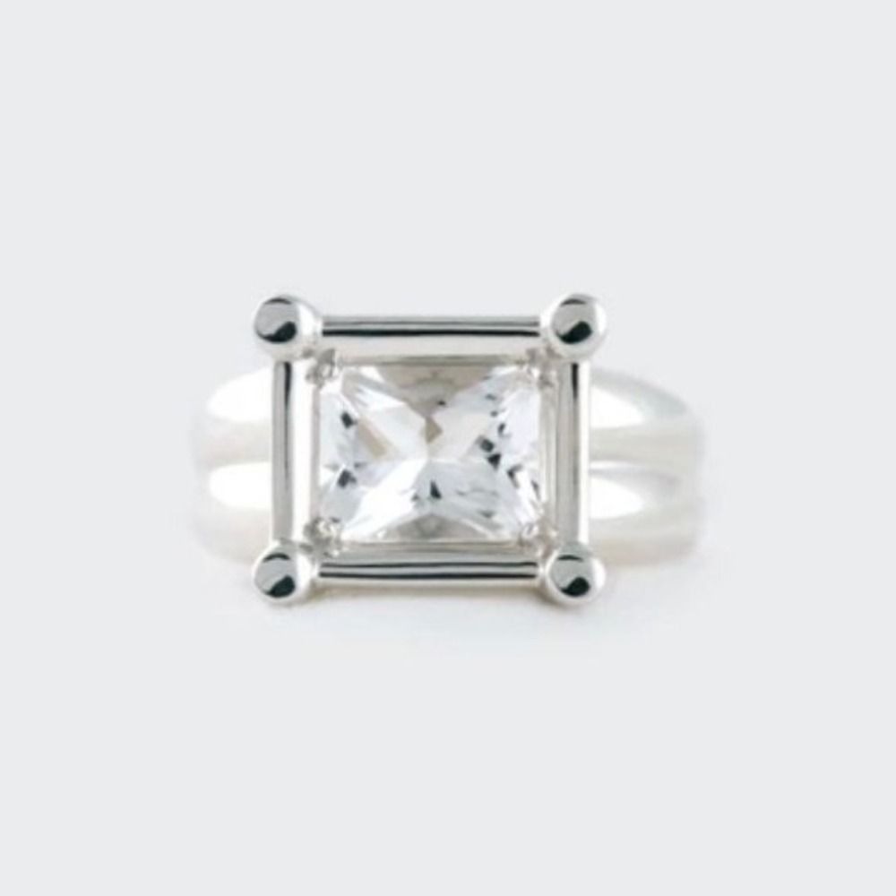MM Druck La Di Da I Quartz Cocktail Ring Womens Size 7 Silver Excellent
